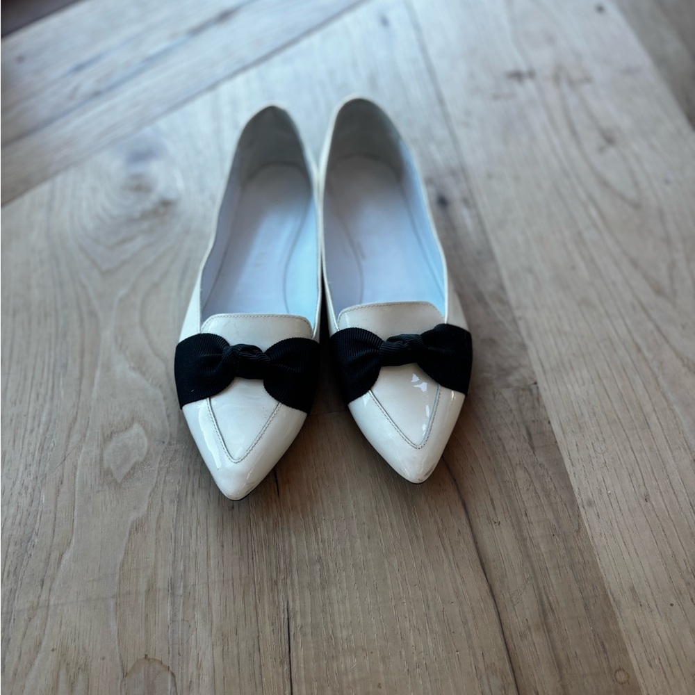 Burberry Ivory Flats with Ebony Bow